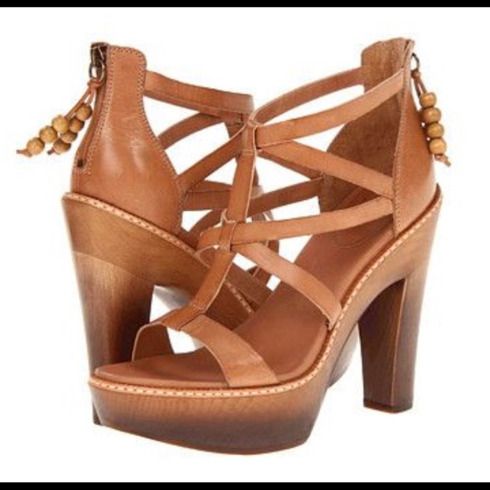 UGG Salima Brown Wooden Platform Sandals 8 EUC